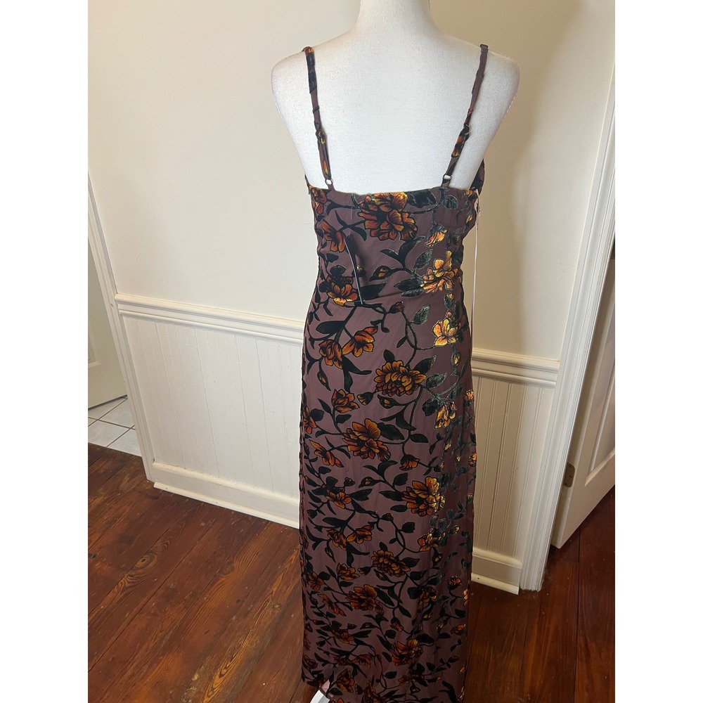Lulus Romance Brown Burnout Velvet Floral Cowl Neck Maxi Dress Slit Gown size S - Picture 12 of 15